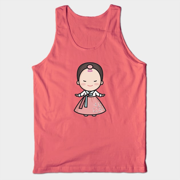 Cute Korean Woman in Traditional Clothing Cartoon Tank Top by SLAG_Creative